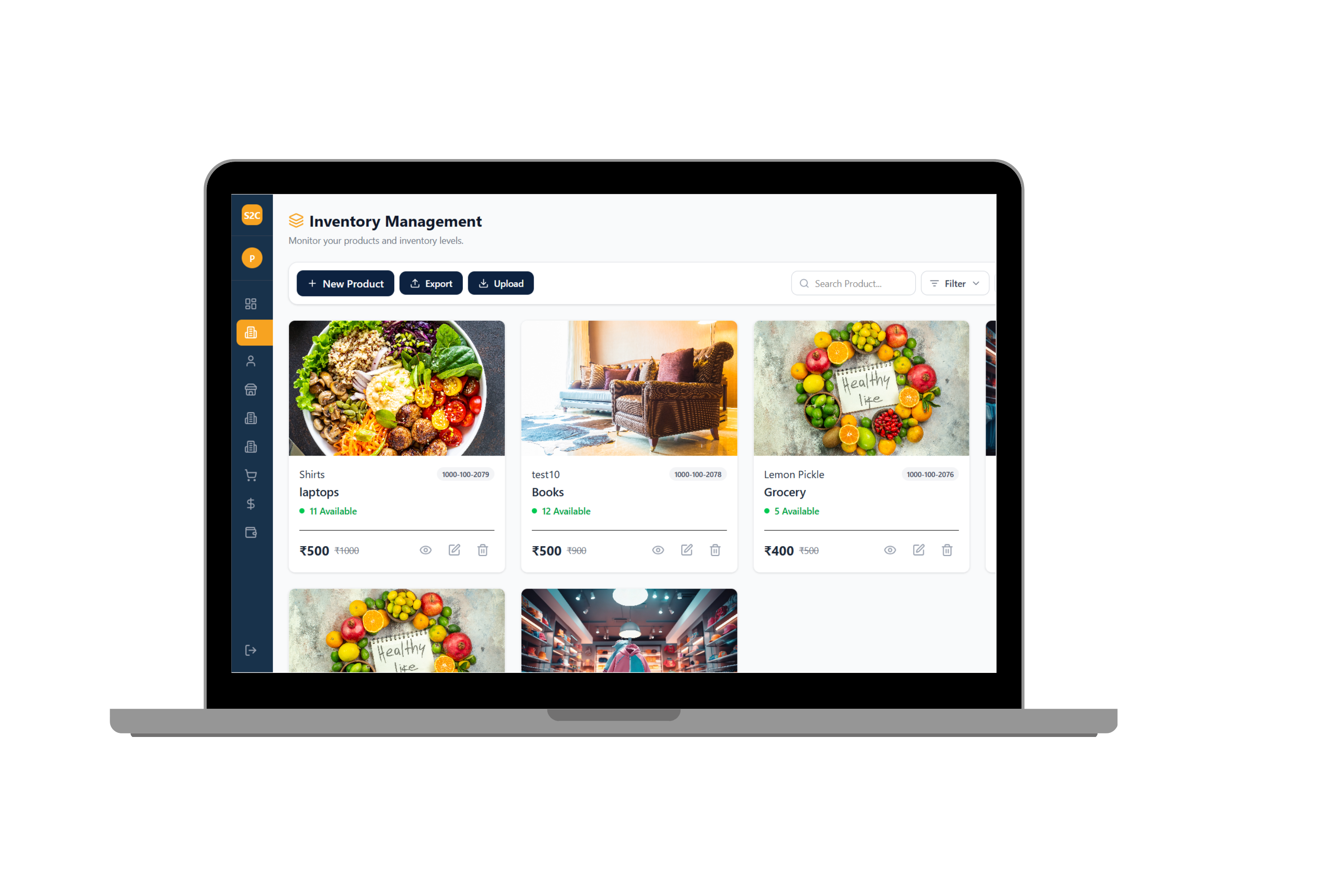 A tablet screen showing a product inventory management interface.